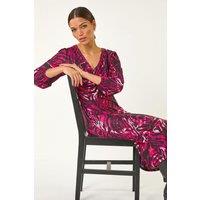 Roman Women's Zebra Print Twist Front Midi Dress in Pink | Size: 12