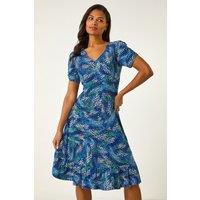 Roman Women's Stretch Abstract Buttoned Tea Dress in Navy | Size: 18