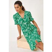 Roman Women's Ditsy Floral Side Button Stretch Dress in Green | Size: 18