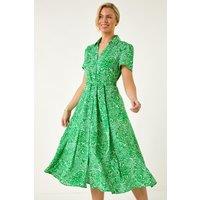 Roman Women's Petite Abstract Print Button Shirt Dress in Green | Size: 18