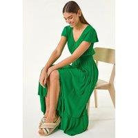 Roman Women's Tiered Buttoned Maxi Dress in Green | Size: 20