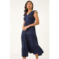 Roman Women's Crinkle Tiered Frill Maxi Dress in Navy | Size: 20