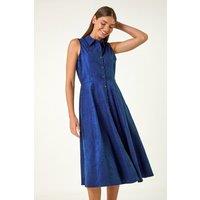 Roman Women's Embroidered Buttoned Midi Dress in Navy | Size: 20