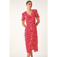 Roman Women's Heart Print Ruched Midi Dress in Red | Size: 20