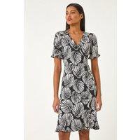 Roman Women's Stretch Leaf Print Side Button Dress in Ivory | Size: 20