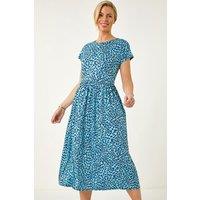 Roman Women's Petite Abstract Print Stretch Midi Dress in Blue | Size: 14