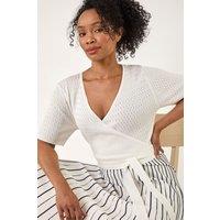 Roman Women's Petite Wrap Knitted Dress in Ivory | Size: 14