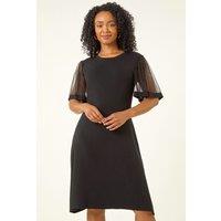 Roman Women's Petite Knitted Mesh Dress in Black | Size: 16