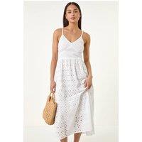 Roman Women's Petite Broderie Strappy Maxi Dress in White | Size: 14
