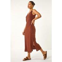 Roman Women's Bias Linen Mix Midi Dress in Chocolate | Size: 20