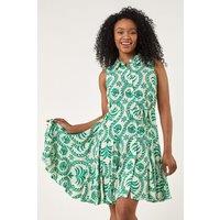 Roman Women's Petite Printed Godet Detail Dress in Green | Size: 18