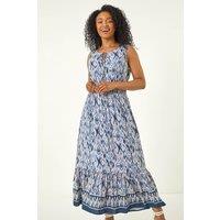 Roman Women's Petite Aztec Print Frill Midi Dress in Blue | Size: 18