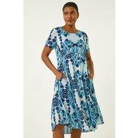 Roman Women's Abstract Print Smock Dress in Blue | Size: 16