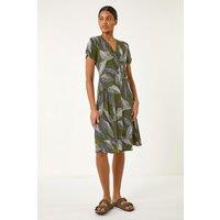 Roman Women's Leaf Print Ring Detail Midi Dress in Khaki | Size: 18