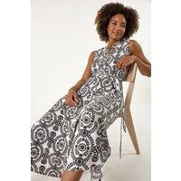 Roman Women's Circle Print Belted Midi Dress in Black | Size: 18