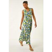 Roman Women's Abstract Print Sleeveless Midi Dress in Blue | Size: 20