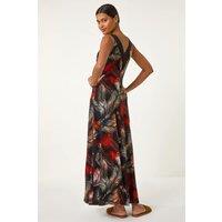 Roman Women's Palm Print Contrast Band Maxi Dress in Orange | Size: 16