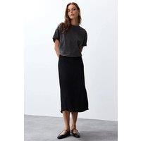 WOVCOR Women's A-Line Satin Midi Woven Skirt with Fluid Drape & Elegant Silhouette in Black | Size: 10