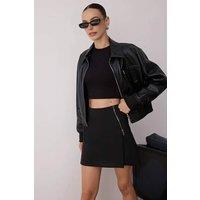 WOVCOR Women's Woven Mini Skirt with Asymmetric Overlay & Zip Detail in Black | Size: 14