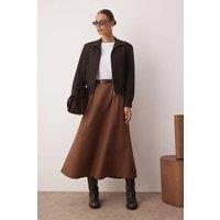 WOVCOR Women's Unlined Woven Midi Skirt with Belt Detail & Fluid Silhouette in Brown | Size: 12