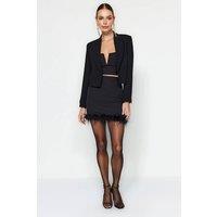 WOVCOR Women's Mini Party Skirt with Feather Trim Detail & Fitted Silhouette in Black | Size: 14