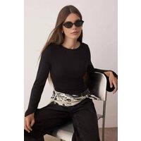 WOVCOR Women's Fitted Boat Neck Long Sleeve Soft Stretch Knit Blouse in Black | Size: XS