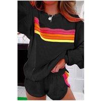 Everyday The Label Women's Black Striped Accent Pullover & Shorts Two Piece Casual Set | Size: Small