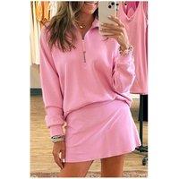 Everyday The Label Women's Pink Half Zip Sporty Pullover Mini Skirt 2pcs Outfit | Size: Medium