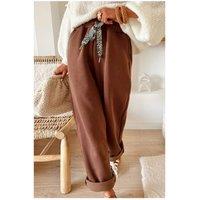 Everyday The Label Women's Coffee Fleece Lined Leopard Drawstring Elastic Waist Solid Pants in Dark Brown | Size: 6