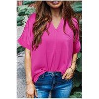 Everyday The Label Women's Bright Pink Silky V Neck Dolman Blouse | Size: Large
