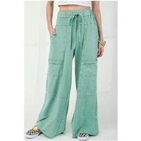 Everyday The Label Women's Mint Green Mineral Wash Exposed Seam Drawstring High Waist Wide Leg | Size: 14
