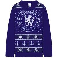 Chelsea FC Christmas Jumper Crew Neck in Blue | Size: 7-8 Years