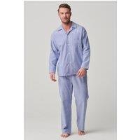 British Boxers Men's "Staffordshire Blue" Herringbone Brushed Cotton Pyjama Set in Light Blue | Size: 2XL