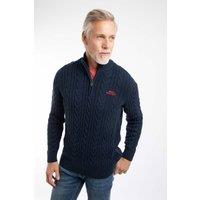 Weird Fish Men's Heath 1/4 Zip Cable Knit Jumper in Navy | Size: Small