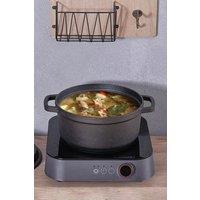 Living and Home 2.5L Cast Iron Dutch Pot Stew Pot Oven Induction Pan Cookware with Lid 20CM in Black