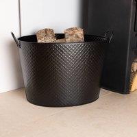 Charles Bentley Willow Fireside Log Bucket Iron Oval Opening Black Matte Finish | Size: Large