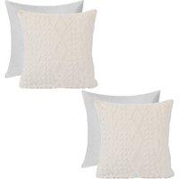 OHS 2 x Cable Knit Cushion Covers Soft Sherpa Filled Cases 18" x 18" in Cream | Size: 45 cm x 45 cm