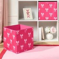 OHS 2 x Bows Storage Box Folding Cube Shoe Toy Organiser in Bright Pink