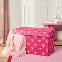 OHS Bows Foldable Fabric Storage Box Organiser with Lid in Bright Pink