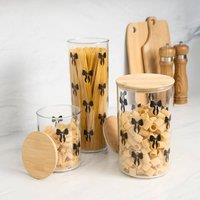 OHS Bows Food Container Airtight Bamboo Lid Kitchen Storage Jar in Clear | Size: Small