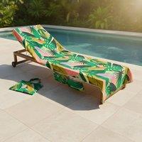 OHS Palm Print Beach Towel with Bag Quick Dry Absorbent Travel Spa