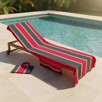 OHS Stripes Beach Towel with Bag Quick Dry Absorbent Travel Spa in Red