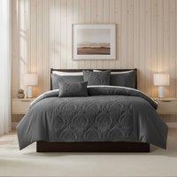 Snug City Damask Velvet Border Duvet Cover Elegant Soft Touch Luxury Bedding in Grey | Size: Double