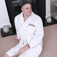 Duncan Stewart Personalised Supersoft Fleece Dressing Gown in White | Size: XL