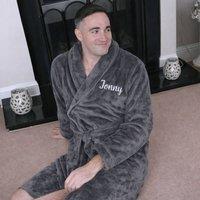 Duncan Stewart Personalised Supersoft Fleece Dressing Gown in Grey | Size: XL