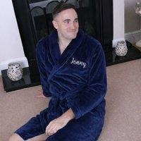 Duncan Stewart Personalised Supersoft Fleece Dressing Gown in Navy | Size: Medium