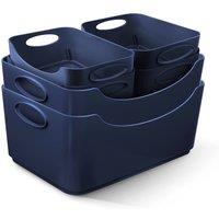 Keplin 6 Pack Plastic Studio Basket - Container Boxes for Storage Organising in Navy