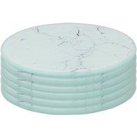 Harbour Housewares 6x Round Glass Coasters - 10cm - Marble Effect Tabletop Drink Coaster in White