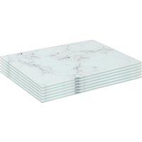 Harbour Housewares 6x Glass Placemats - 30 x 20cm - Marble Effect Dining Table Place Mats in White | Size: 30 x 20 cm