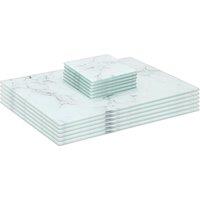 Harbour Housewares 12pc Glass Placemats & Square Coasters Set - 30 x 20cm - Marble Effect in White | Size: 30 x 20 cm